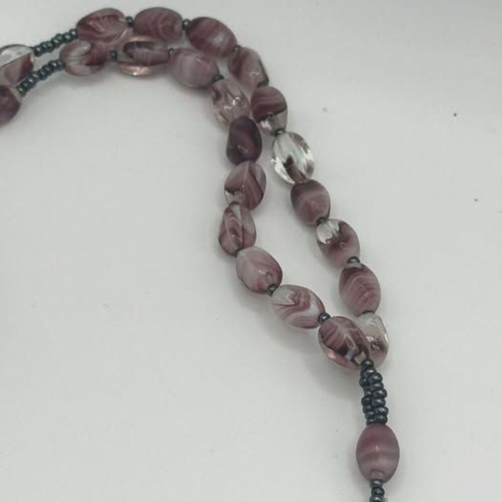 Lavender Stone Type Rosary Beads with Hematite Cross - 16" Total Length - Picture 4 of 5